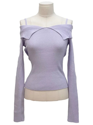 Hazel shoulder strap off-shoulder loose fit glam long sleeve rib knit