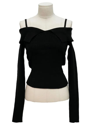 Hazel shoulder strap off-shoulder loose fit glam long sleeve rib knit