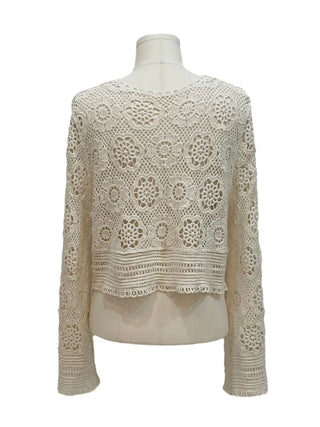 Yukia Vintage Flower Crochet Loose Fit Ribbon Strap Long Sleeve Cardigan