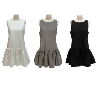 Sage Double Ribbon Strap Flare Layered Bustier Sleeveless Mini Dress