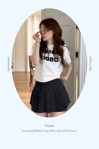 Atore Lettering Shibori Crop Short Sleeve Knit