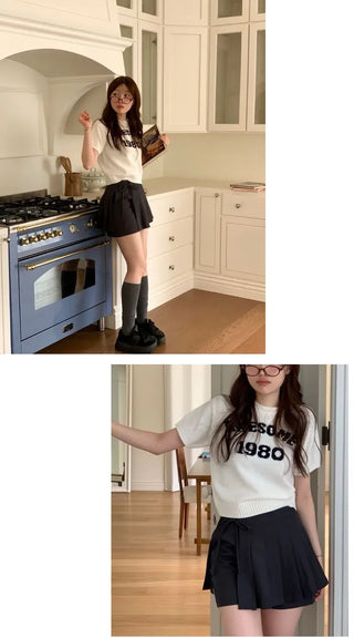 Atore Lettering Shibori Crop Short Sleeve Knit