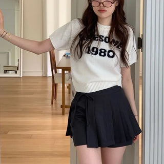 Atore Lettering Shibori Crop Short Sleeve Knit