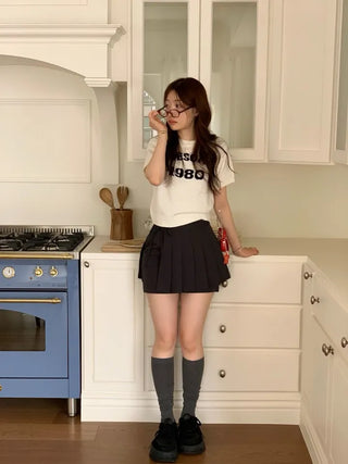 Atore Lettering Shibori Crop Short Sleeve Knit