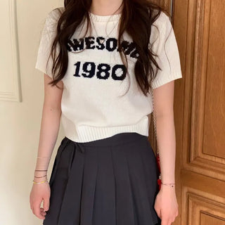 Atore Lettering Shibori Crop Short Sleeve Knit