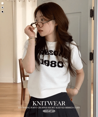 Atore Lettering Shibori Crop Short Sleeve Knit