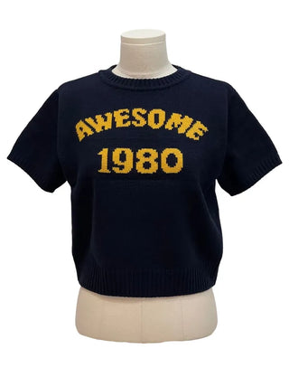 Atore Lettering Shibori Crop Short Sleeve Knit
