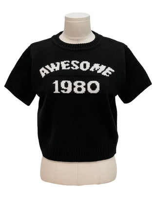 Atore Lettering Shibori Crop Short Sleeve Knit