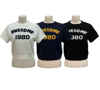Atore Lettering Shibori Crop Short Sleeve Knit