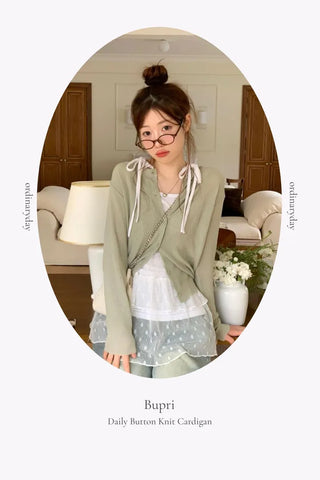 Burp-free slim fit daily button knit cardigan