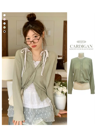Burp-free slim fit daily button knit cardigan