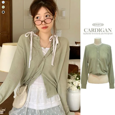 Burp-free slim fit daily button knit cardigan