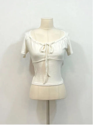 Brini Ribbon Golji Strap Shirring Short Sleeve T-Shirt