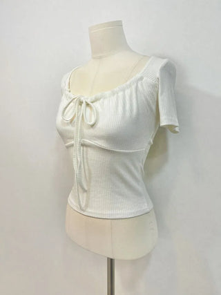 Brini Ribbon Golji Strap Shirring Short Sleeve T-Shirt