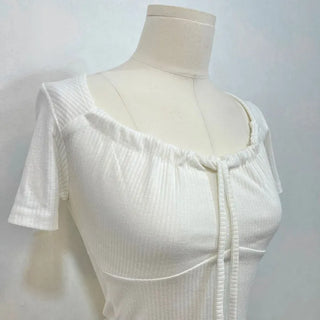 Brini Ribbon Golji Strap Shirring Short Sleeve T-Shirt