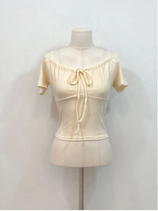 Brini Ribbon Golji Strap Shirring Short Sleeve T-Shirt