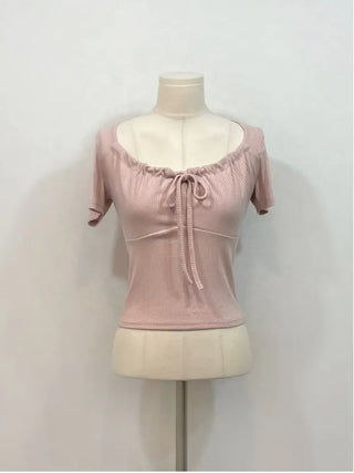 Brini Ribbon Golji Strap Shirring Short Sleeve T-Shirt