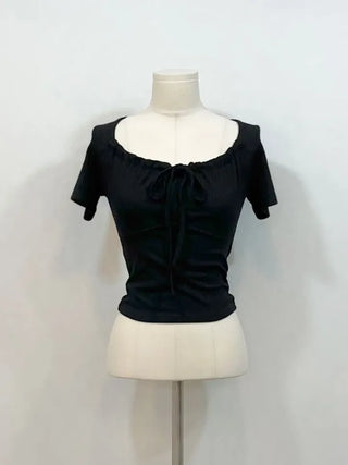 Brini Ribbon Golji Strap Shirring Short Sleeve T-Shirt