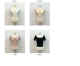 Brini Ribbon Golji Strap Shirring Short Sleeve T-Shirt