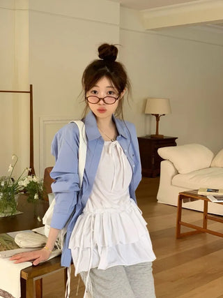 Bake Frill Cancan Ribbon String Sleeveless Bustier Layered Mini One Piece