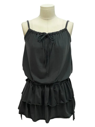 Bake Frill Cancan Ribbon String Sleeveless Bustier Layered Mini One Piece