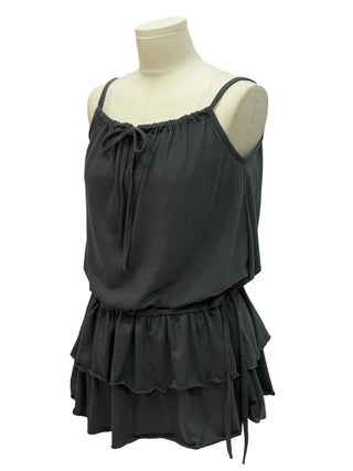 Bake Frill Cancan Ribbon String Sleeveless Bustier Layered Mini One Piece