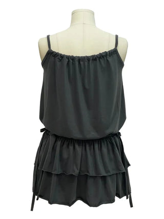 Bake Frill Cancan Ribbon String Sleeveless Bustier Layered Mini One Piece