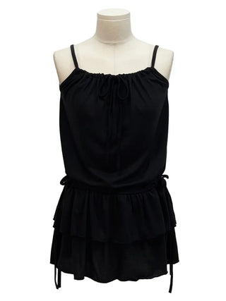 Bake Frill Cancan Ribbon String Sleeveless Bustier Layered Mini One Piece