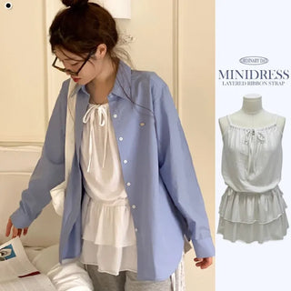 Bake Frill Cancan Ribbon String Sleeveless Bustier Layered Mini One Piece