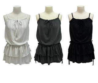 Bake Frill Cancan Ribbon String Sleeveless Bustier Layered Mini One Piece