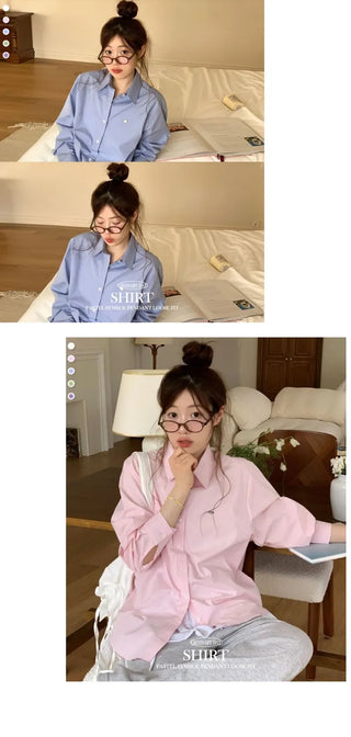 Smoothie Pastel Symbol Pendant Loose Fit Long Sleeve Cotton Shirt