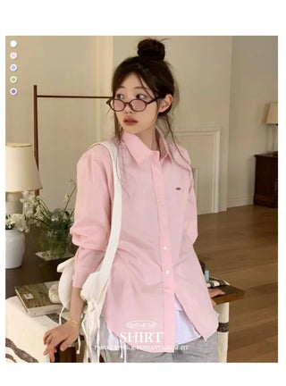 Smoothie Pastel Symbol Pendant Loose Fit Long Sleeve Cotton Shirt