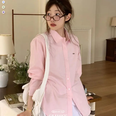 Smoothie Pastel Symbol Pendant Loose Fit Long Sleeve Cotton Shirt