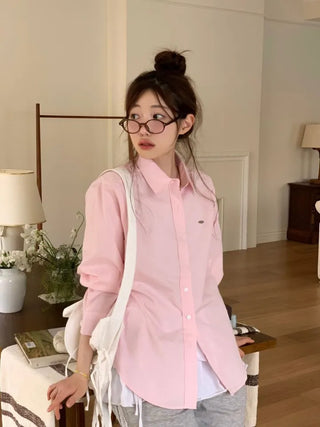 Smoothie Pastel Symbol Pendant Loose Fit Long Sleeve Cotton Shirt