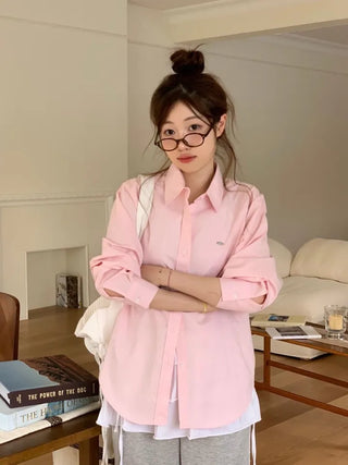 Smoothie Pastel Symbol Pendant Loose Fit Long Sleeve Cotton Shirt
