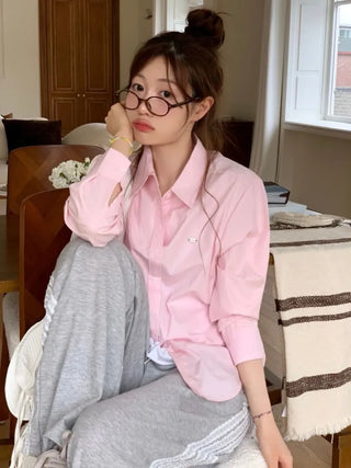 Smoothie Pastel Symbol Pendant Loose Fit Long Sleeve Cotton Shirt