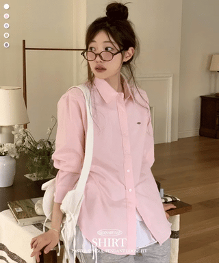 Smoothie Pastel Symbol Pendant Loose Fit Long Sleeve Cotton Shirt