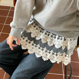 Bloomy See-Through Lace Layered Banding Skirt