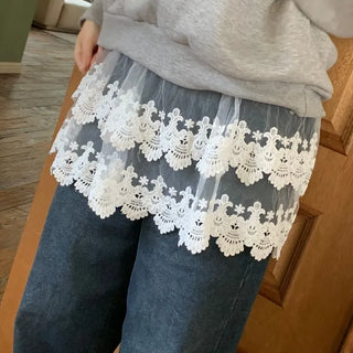 Bloomy See-Through Lace Layered Banding Skirt