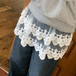 Bloomy See-Through Lace Layered Banding Skirt