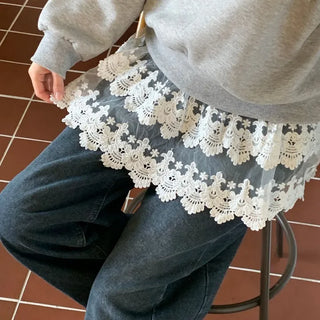 Bloomy See-Through Lace Layered Banding Skirt