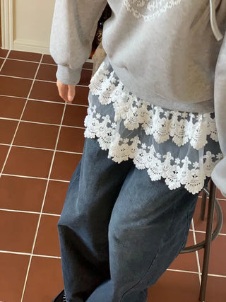 Bloomy See-Through Lace Layered Banding Skirt