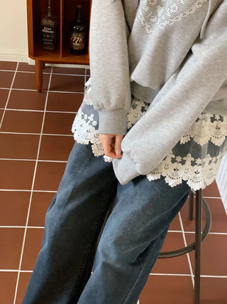 Bloomy See-Through Lace Layered Banding Skirt