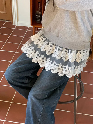 Bloomy See-Through Lace Layered Banding Skirt