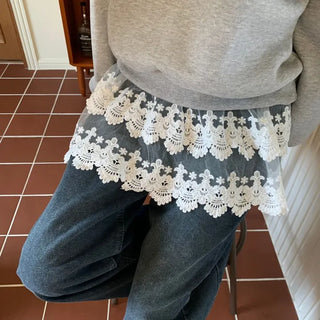 Bloomy See-Through Lace Layered Banding Skirt