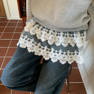 Bloomy See-Through Lace Layered Banding Skirt