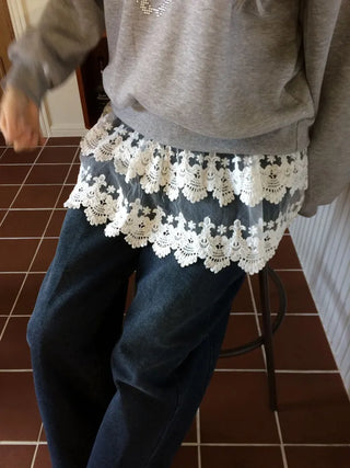 Bloomy See-Through Lace Layered Banding Skirt