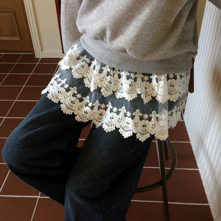 Bloomy See-Through Lace Layered Banding Skirt