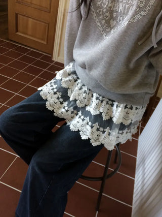 Bloomy See-Through Lace Layered Banding Skirt