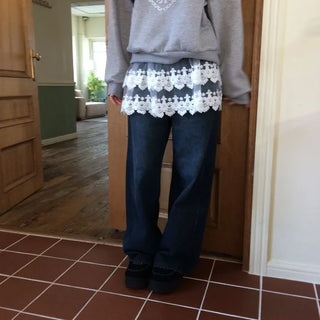 Bloomy See-Through Lace Layered Banding Skirt